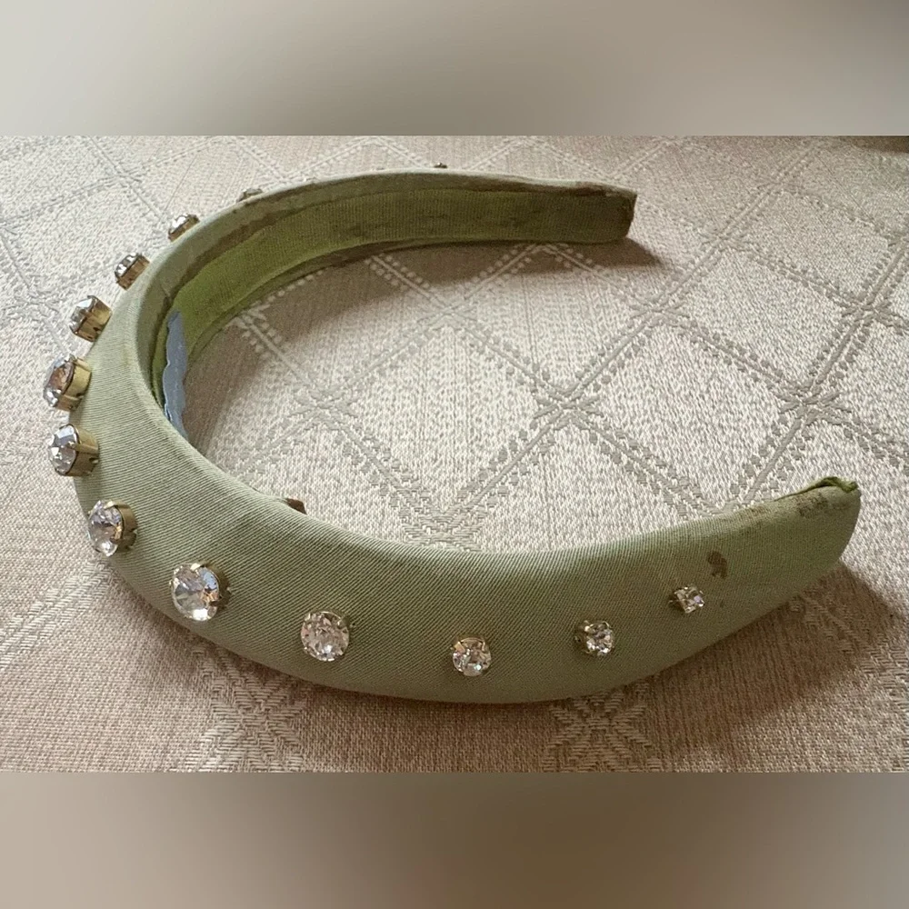 💚 FLAWED - Hill House Green Moire Jeweled Halo Headband 💚 - Picture 9 of 15